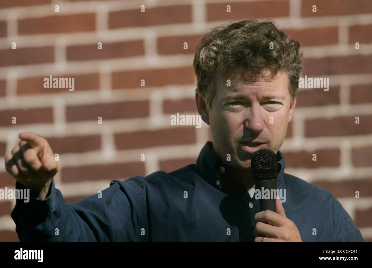 Republican Senate nominee RAND PAUL speaks during a Tea Party rally outside the Scott County Courthouse. Paul left immediately after speaking in order to continue his statewide bus tour17 days out from the general election. Stock Photo