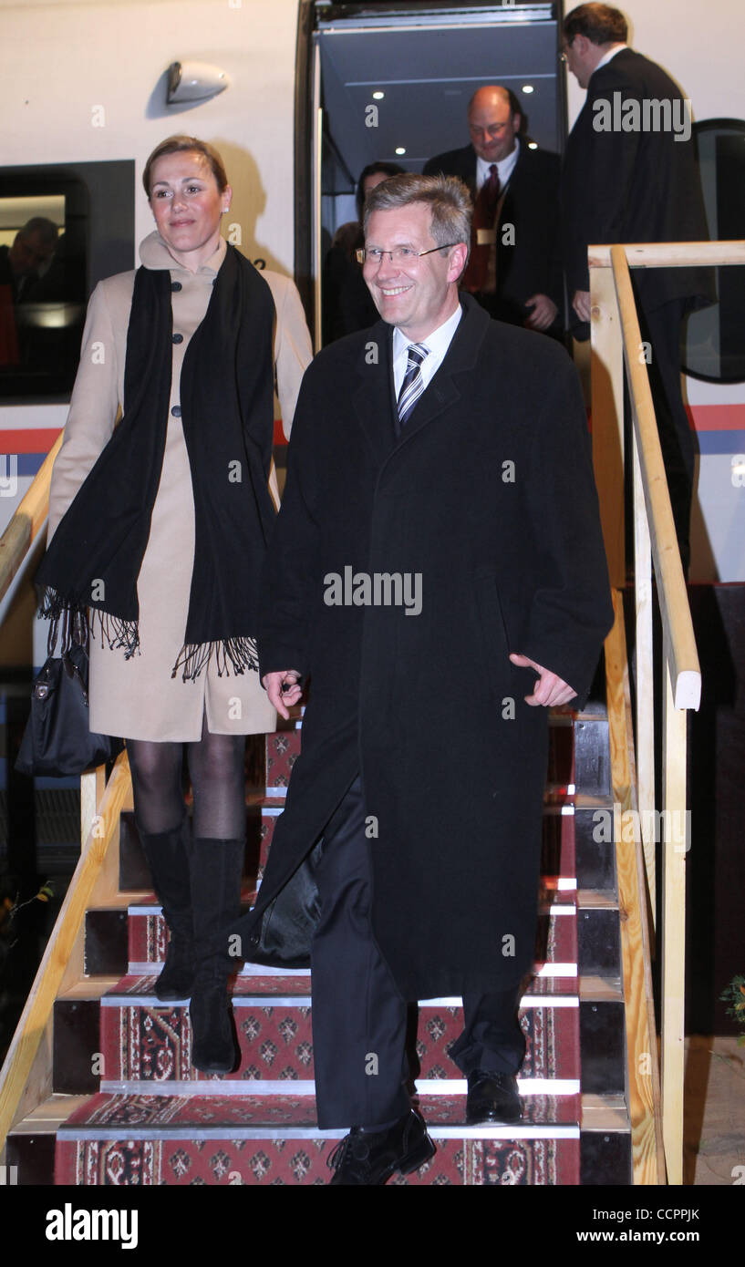 Bundespr&#228;sident Christian Wulff and his spouse Bettina K&#246;rner just arrived at the airport of St.Petersburg,Russia. Stock Photo