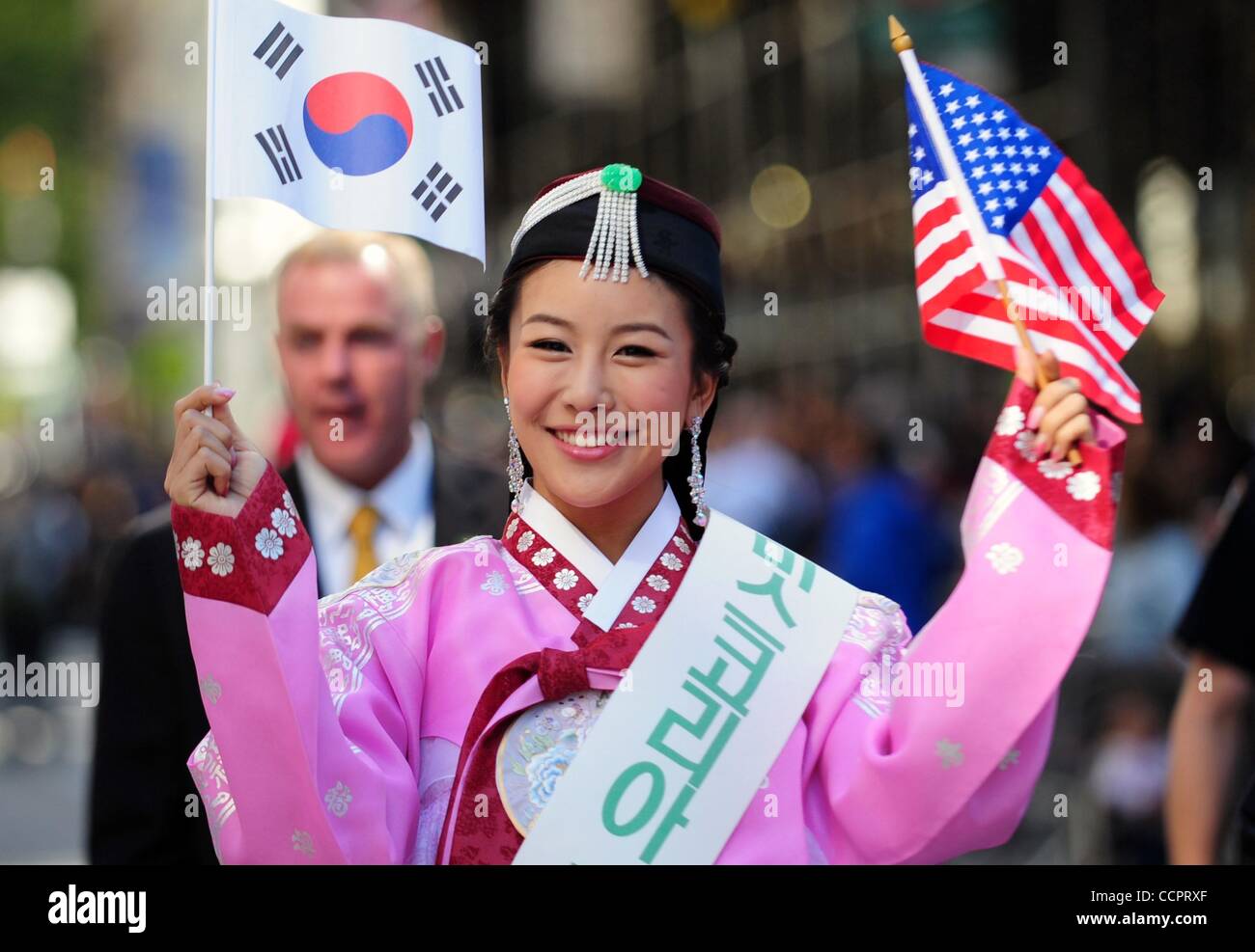 Oct. 2, 2010 - Manhattan, New York, U.S. - Eun Ji  Lee marches as Governor David Paterson serves as Grand Marshal as he marches in the 30th Annual Korean Parade & Festival down Sixth Avenue. (Credit Image: © Bryan Smith/ZUMApress.com) Stock Photo