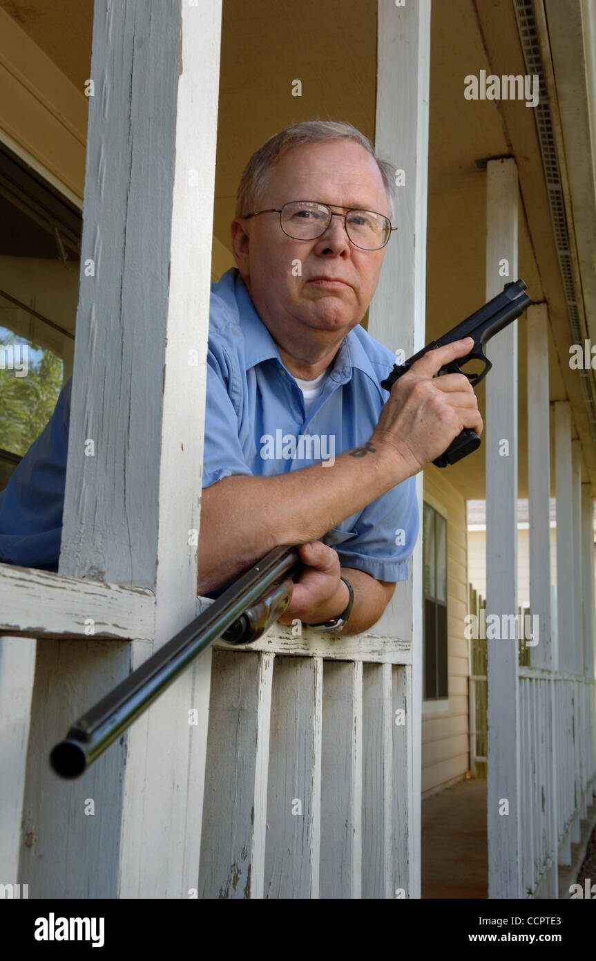 Oct. 2, 2010 - Kennesaw, GA, USA - Peder Fagerholm, a retired U.S. Naval officer and IBM executive, maintains several firearms for protection, in support of the town's ordinance requiring  each homeowner to do so. (Credit Image: © Robin Nelson/ZUMAPRESS.com) Stock Photo