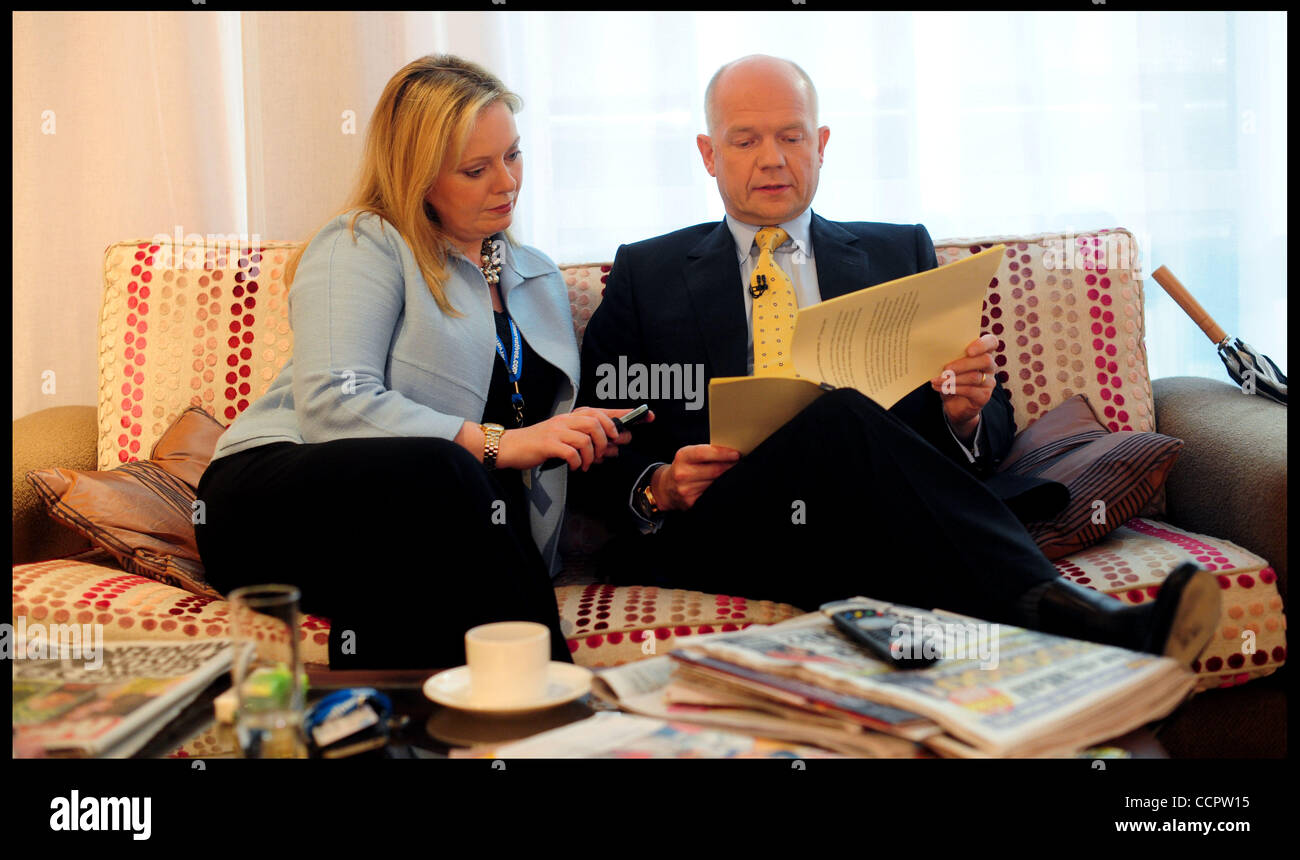 Oct. 3, 2010 - Birmingham, United Kingdom - The Foreign Secretary William Hague waits in the green room with his wife Ffion before delivering his speech to the Conservative Party Conference in Birmingham, Sunday October 3, 2010. Photo By Andrew Parsons (Credit Image: © Andrew Parsons/ZUMApress.com) Stock Photo