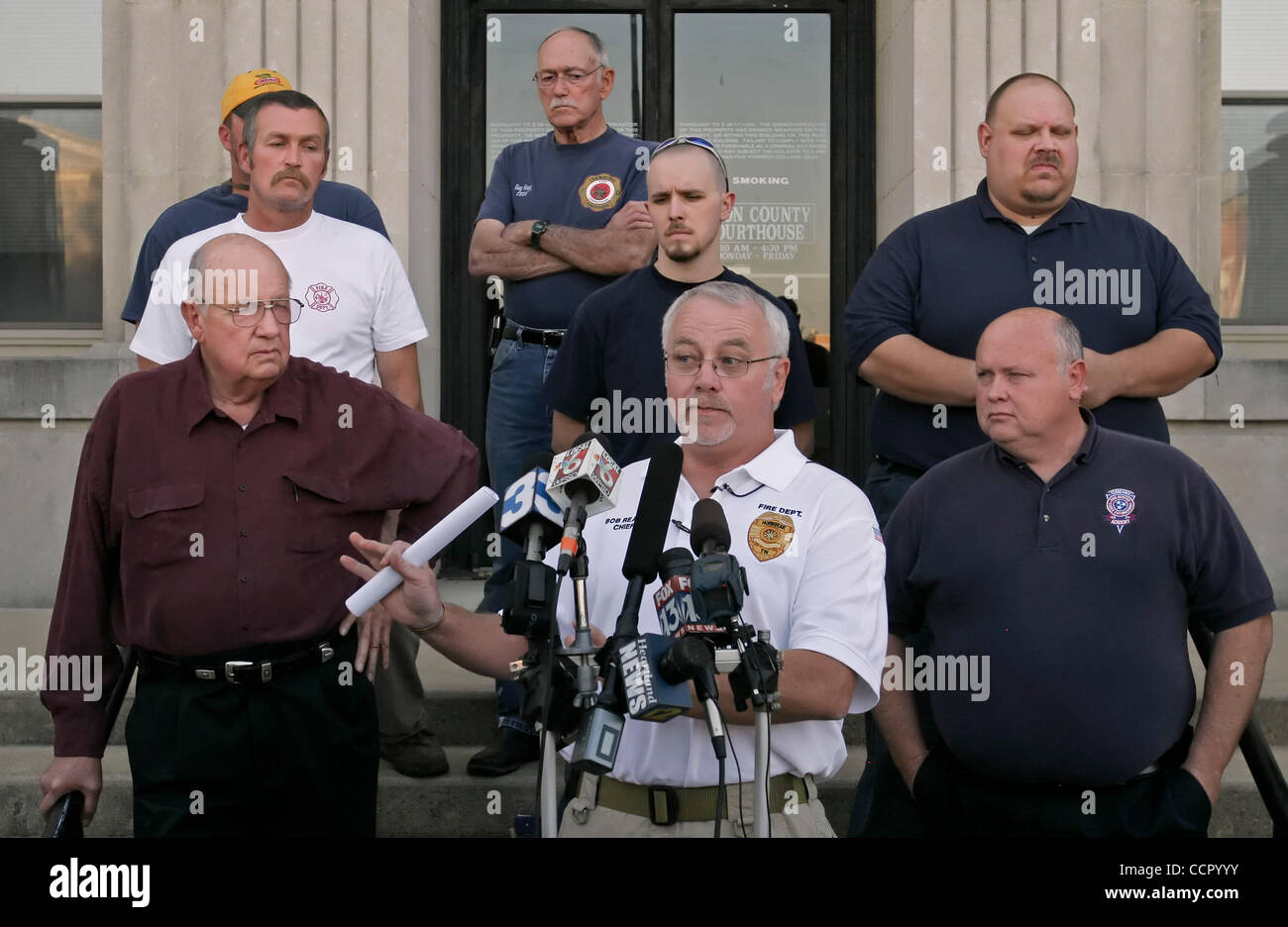 Hornbeak Volunteer Fire Department Chief BOB REAVIS (center) is flanked
