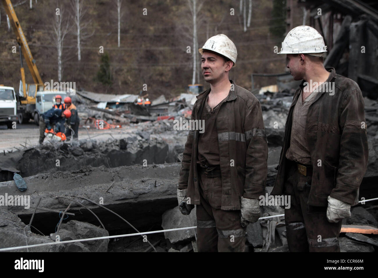 Death toll at Raspadskaya mine of Mezhdurechensk in Kemerovo region of Russia keeps rising, and has reached 60.The other miners who are trapped feared to be dead. Rescue operation is still on.  Pictured: miners outside the Raspadskaya mine . Stock Photo