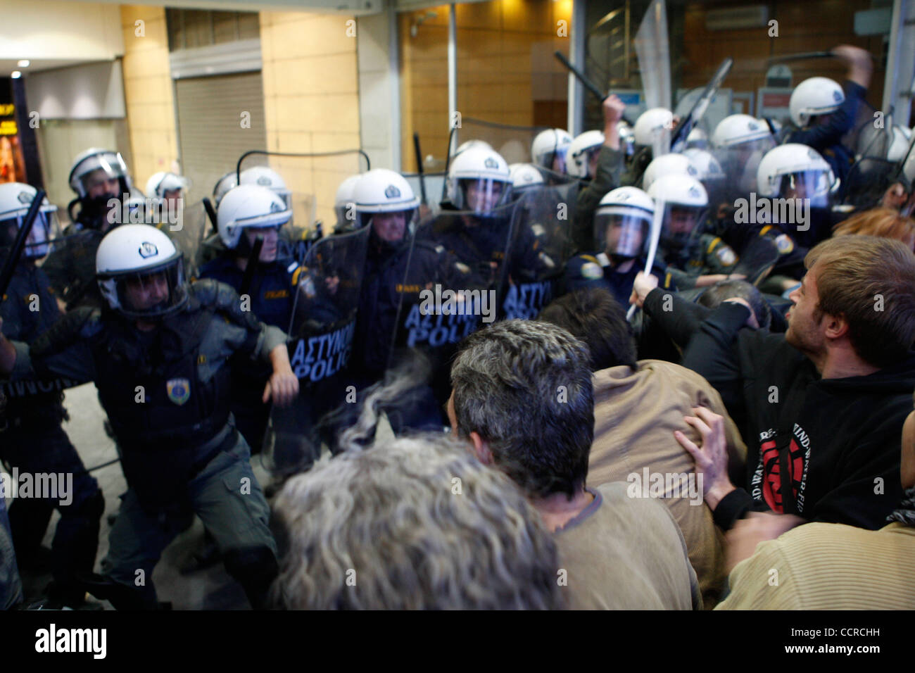Apr. 29, 2010 - Athens, Greece - Protesters clash with riot police outside of Ministry of Finance. Demonstration against IMF and the new austerity measures. (Credit Image: © Aristidis Vafeiadakis/ZUMApress.com) Stock Photo