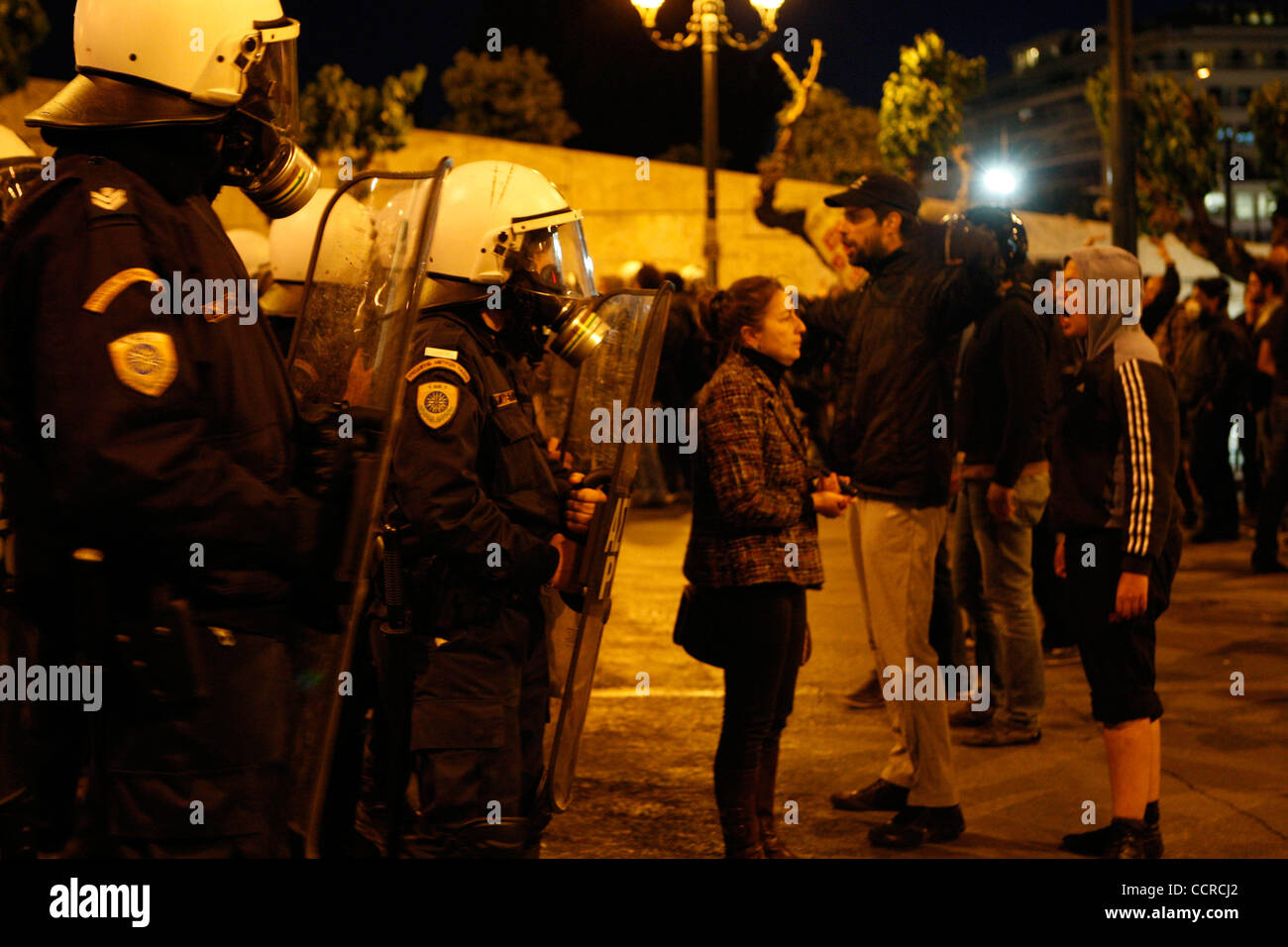 Apr. 29, 2010 - Athens, Greece - Protesters clash with riot police outside of Greek Parliament. Demonstration against IMF and the new austerity measures. (Credit Image: © Aristidis Vafeiadakis/ZUMApress.com) Stock Photo