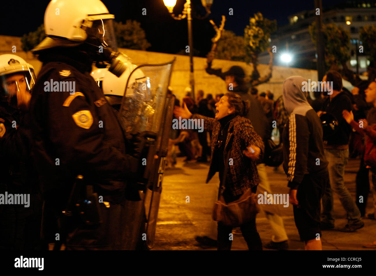 Apr. 29, 2010 - Athens, Greece - Protesters clash with riot police outside of Greek Parliament. Demonstration against IMF and the new austerity measures. (Credit Image: © Aristidis Vafeiadakis/ZUMApress.com) Stock Photo