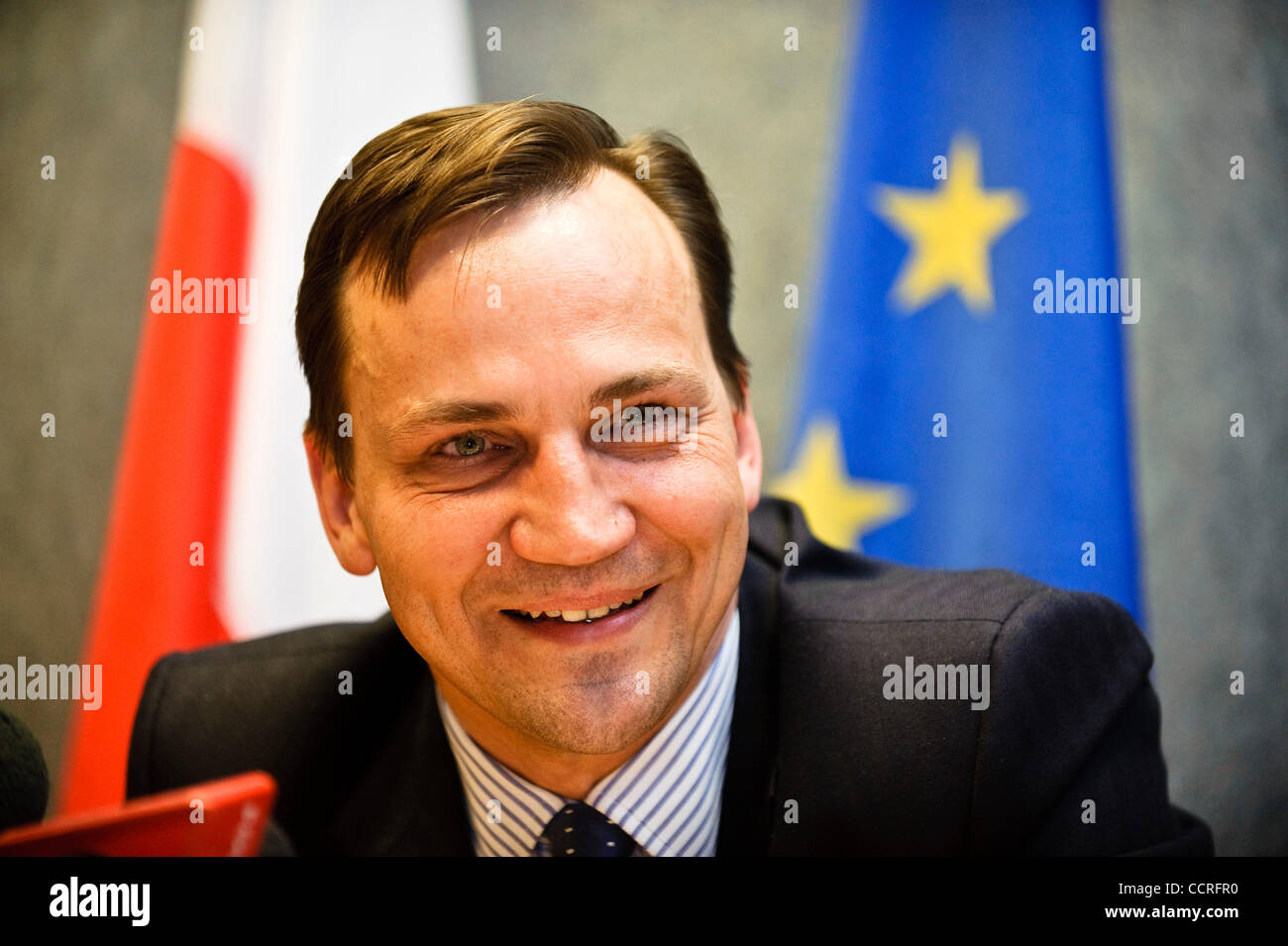 Polish  Foreign Minister Radek Sikorski talks to the media during the EU Foreign Affairs council  in Luxembourg on 2010-04-26  Â© by Wiktor Dabkowski Stock Photo