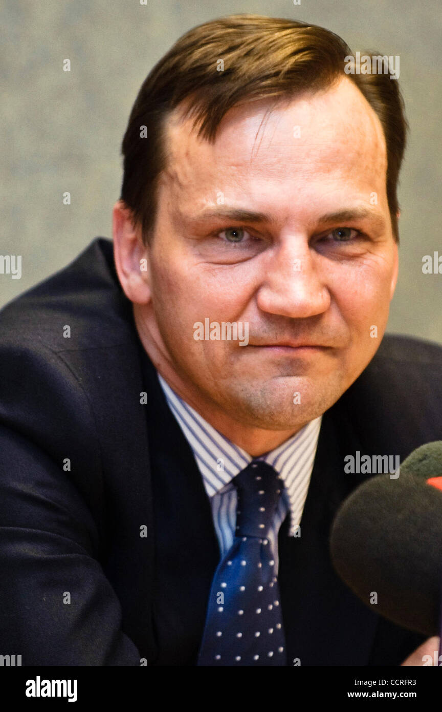 Polish  Foreign Minister Radek Sikorski talks to the media during the EU Foreign Affairs council  in Luxembourg on 2010-04-26  Â© by Wiktor Dabkowski Stock Photo