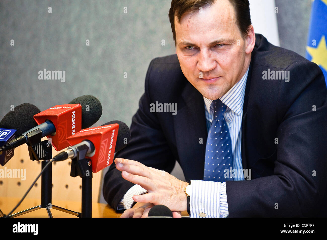 Polish  Foreign Minister Radek Sikorski talks to the media during the EU Foreign Affairs council  in Luxembourg on 2010-04-26  Â© by Wiktor Dabkowski Stock Photo