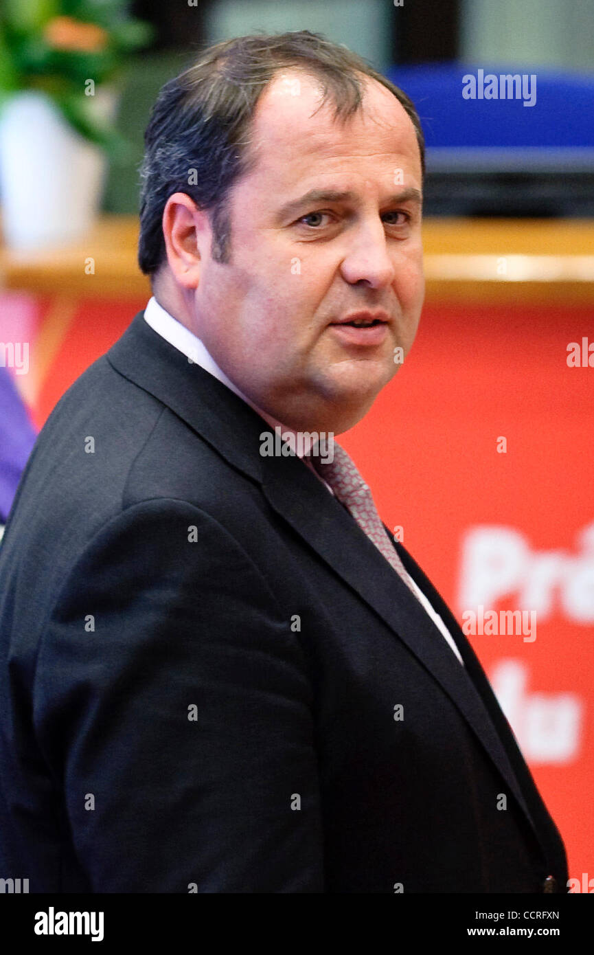 Austrian Finance minister Josef Proel at the start of a Special European Euro group Finance Ministers meeting on Greek financial crisis   in  Brussels, Belgium on 2010-05-02  Greece had reached an agreement with the International Monetary Fund and the European Union on a long-delayed rescue package  Stock Photo