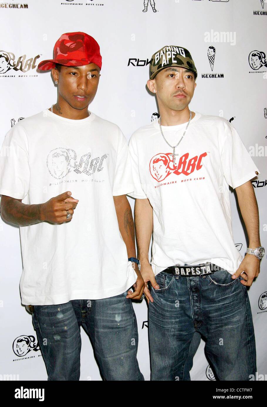 Pharrell Williams (left) and Nigo at the launch of an exclusive range of  Billionaire Boys Club clothing and Ice Cream footwear with RbK at the  Sanderson Hotel, London Stock Photo - Alamy
