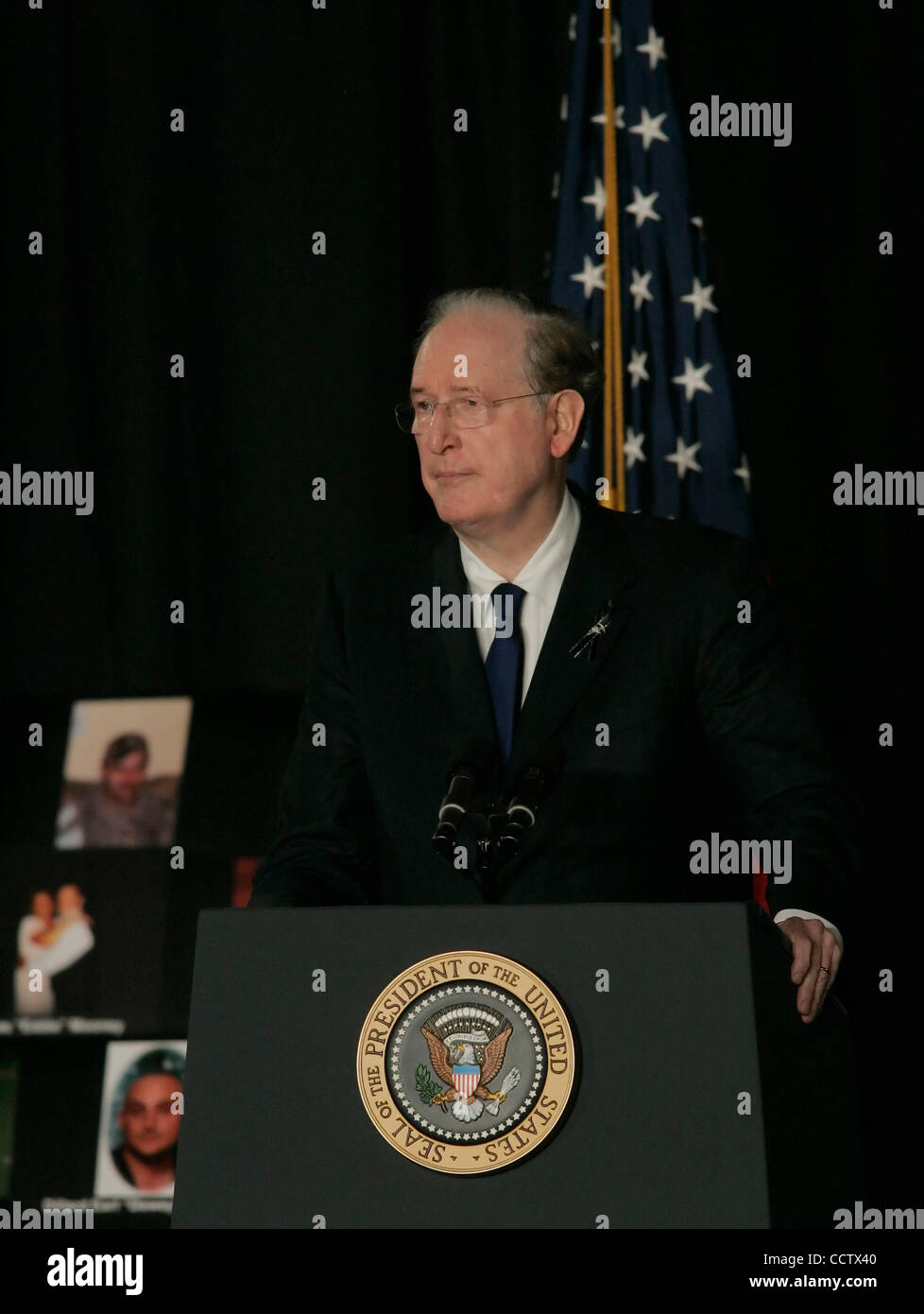 Senator JAY ROCKEFELLER speaks during a memorial service honoring the fallen Upper Big Branch miners. The president and vice president were among those who spoke at the service honoring 29 coal miners who died in an April 5 explosion at Massey Energy's Upper Big Branch Mine near Montcoal, West Virgi Stock Photo