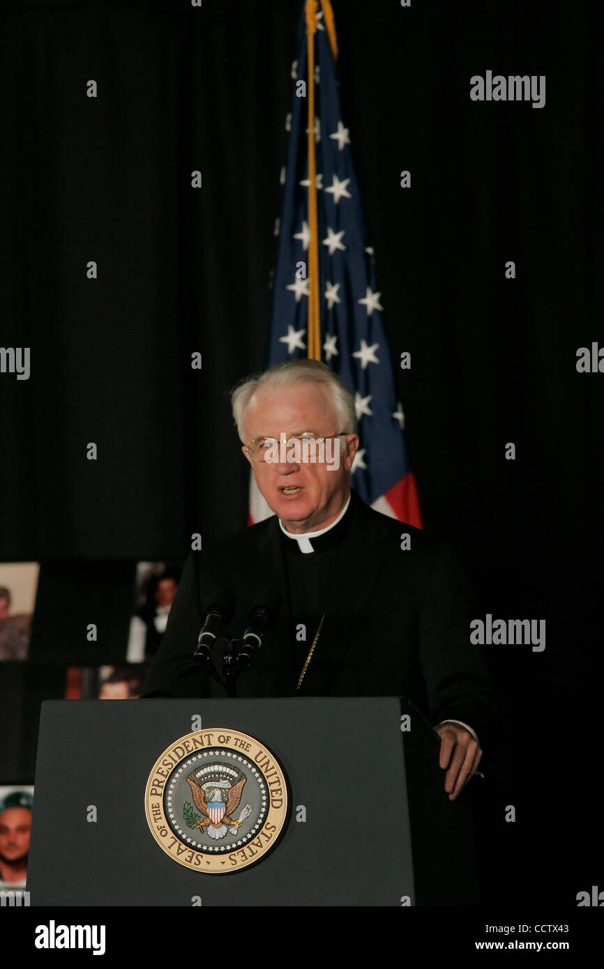 Roman Catholic Diocese of Wheeling-Charleston Bishop MICHAEL J. BRANSFIELD speaks during a memorial service honoring the fallen Upper Big Branch miners. The president and vice president were among those who spoke at the service honoring 29 coal miners who died in an April 5 explosion at Massey Energ Stock Photo