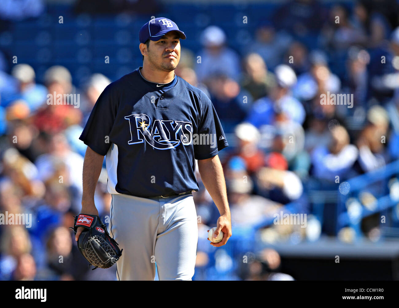 DANIEL WALLACE   |   Times TP 318897 WALL rays 9 (03/05/2010 Tampa) Carlos Hernandez pitched against the Yankees on Friday. GAME SUMMARY: The Tampa Bay Rays beat the New York Yankees 12-7 during a spring training game at George M. Steinbrenner Field in Tampa. [DANIEL WALLACE, Times] Stock Photo