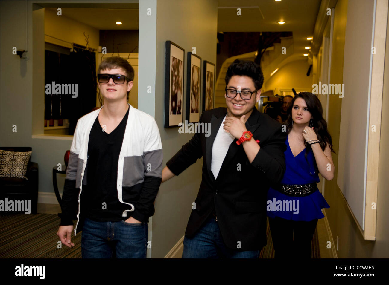 Apr. 16, 2010 - Beverly Hills, California, U.S. - Web series, ''If I Can Dream'' cast member Alex Lambert.walking with latest ''American Idol'' cast off Andrew Garcia and Katie Stevens (Credit Image: © Lisa Rose/ZUMApress.com) Stock Photo