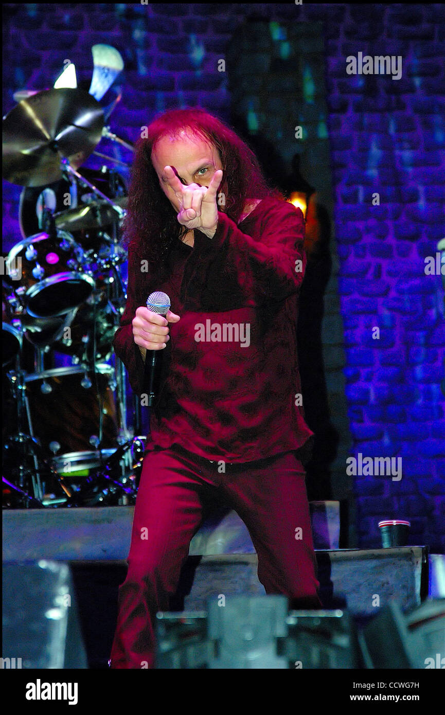 May 16, 2010 - Irvine, California, USA - RONNIE JAMES DIO (Jul. 10, 1942 - May 16, 2010), born Ronald James Padavona, was rock vocalist and songwriter who performed with the bands Elf, Rainbow, Black Sabbath, Heaven & Hell, and his own band Dio. He was widely hailed as one of the most powerful singe Stock Photo
