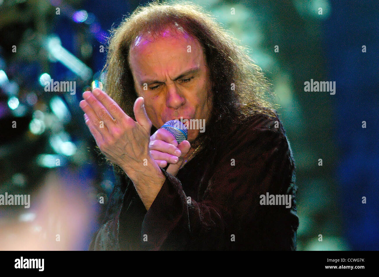 May 16, 2010 - Irvine, California, USA - RONNIE JAMES DIO (Jul. 10, 1942 - May 16, 2010), born Ronald James Padavona, was rock vocalist and songwriter who performed with the bands Elf, Rainbow, Black Sabbath, Heaven & Hell, and his own band Dio. He was widely hailed as one of the most powerful singe Stock Photo