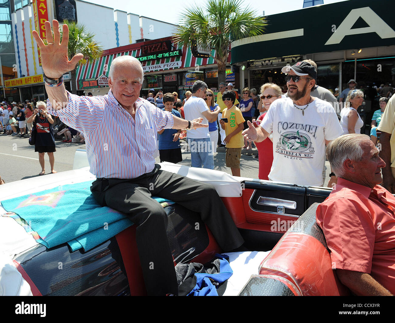 May 29, 2010 - Myrtle Beach, South Carolina; USA - Astronaut BUZZ ALDRIN takes part in the 2010 Mayfest as the Grand Marshall of the Myrtle Beach Parade and was also awarded the key to the city.  Colonel Buzz Aldrin spent the morning shaking hands with his fans and participating in the days activiti Stock Photo