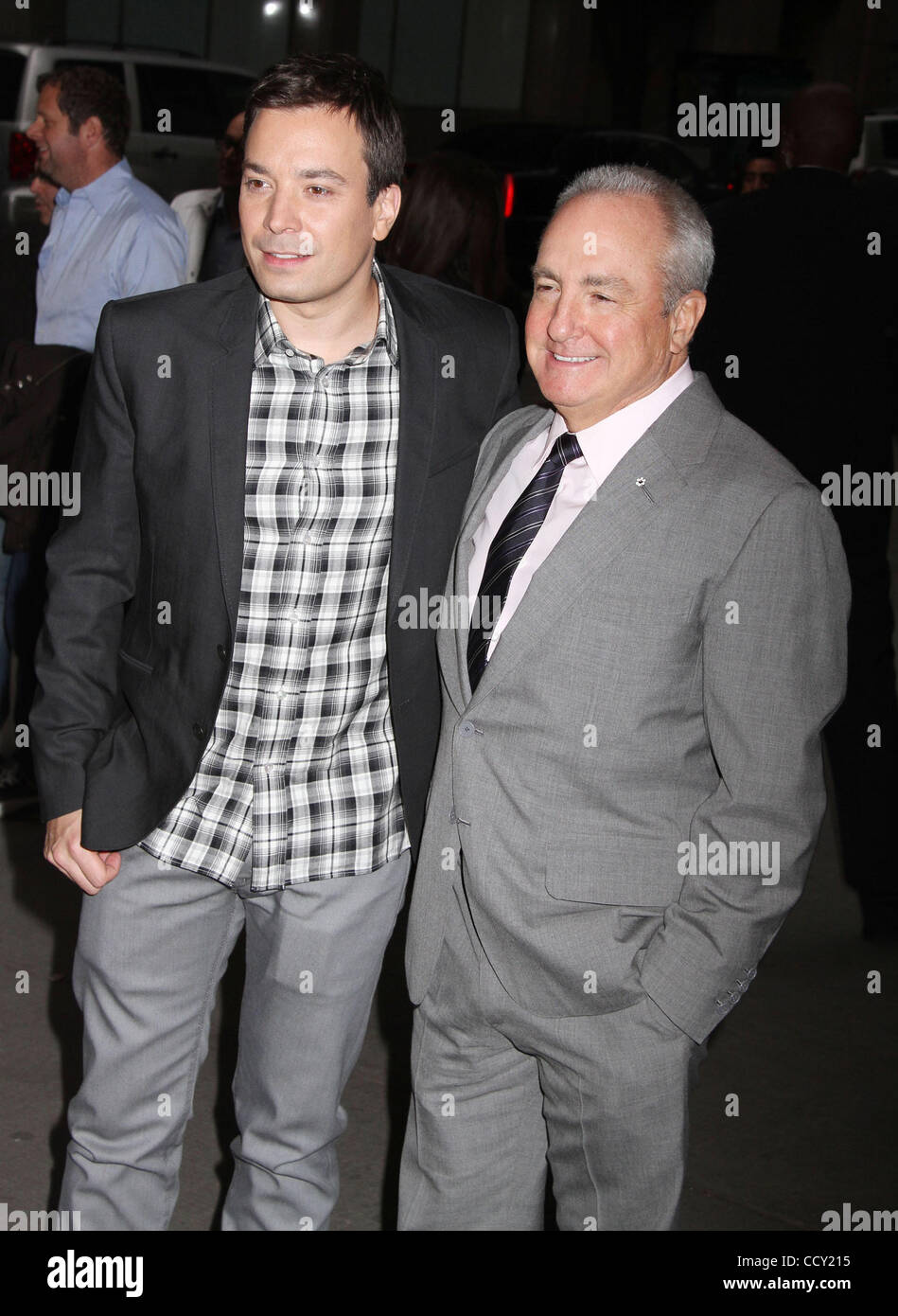 Late night talk show host JIMMY FALLON and SLN creator LORNE MICHAELS attend the premiere of the Rolling Stones new documentary 'Stones In Exile' held the Museum of Modern Art. Stock Photo