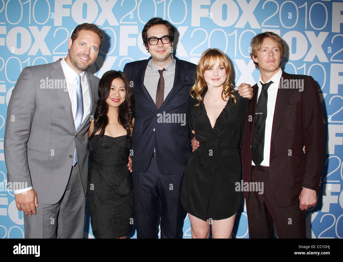 (L-R) Actors DAVID DENMAN, LIZA LAPIRA, NELSON FRANKLIN, ALEXANDRA BRECKENRIDGE and KRIS MARSHALL attend the FOX 2010 Upfront after-party held at Wollman Rink in Central Park. Stock Photo