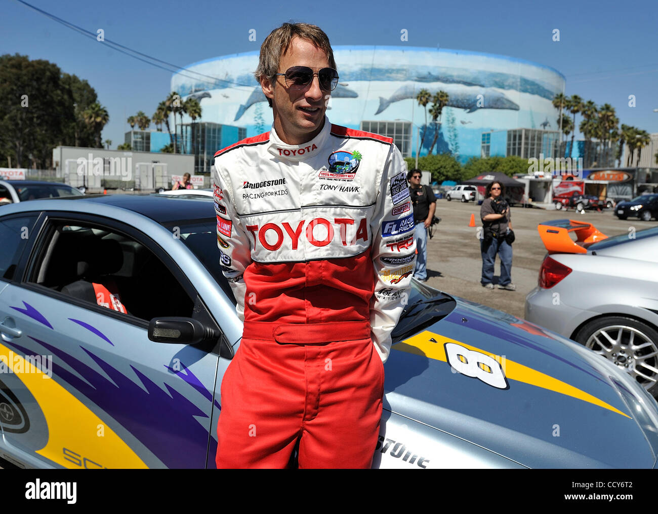 LONG BEACH, CALIF. -- Tony Hawk during the media day for the Toyota Grand Prix of Long Beach (Calif.) on April 6, 2010. Hawk is racing in the Toyota Pro/Celebrity race on Saturday, April 17.  Photo by Jeff Gritchen / Long Beach Press-Telegram Stock Photo