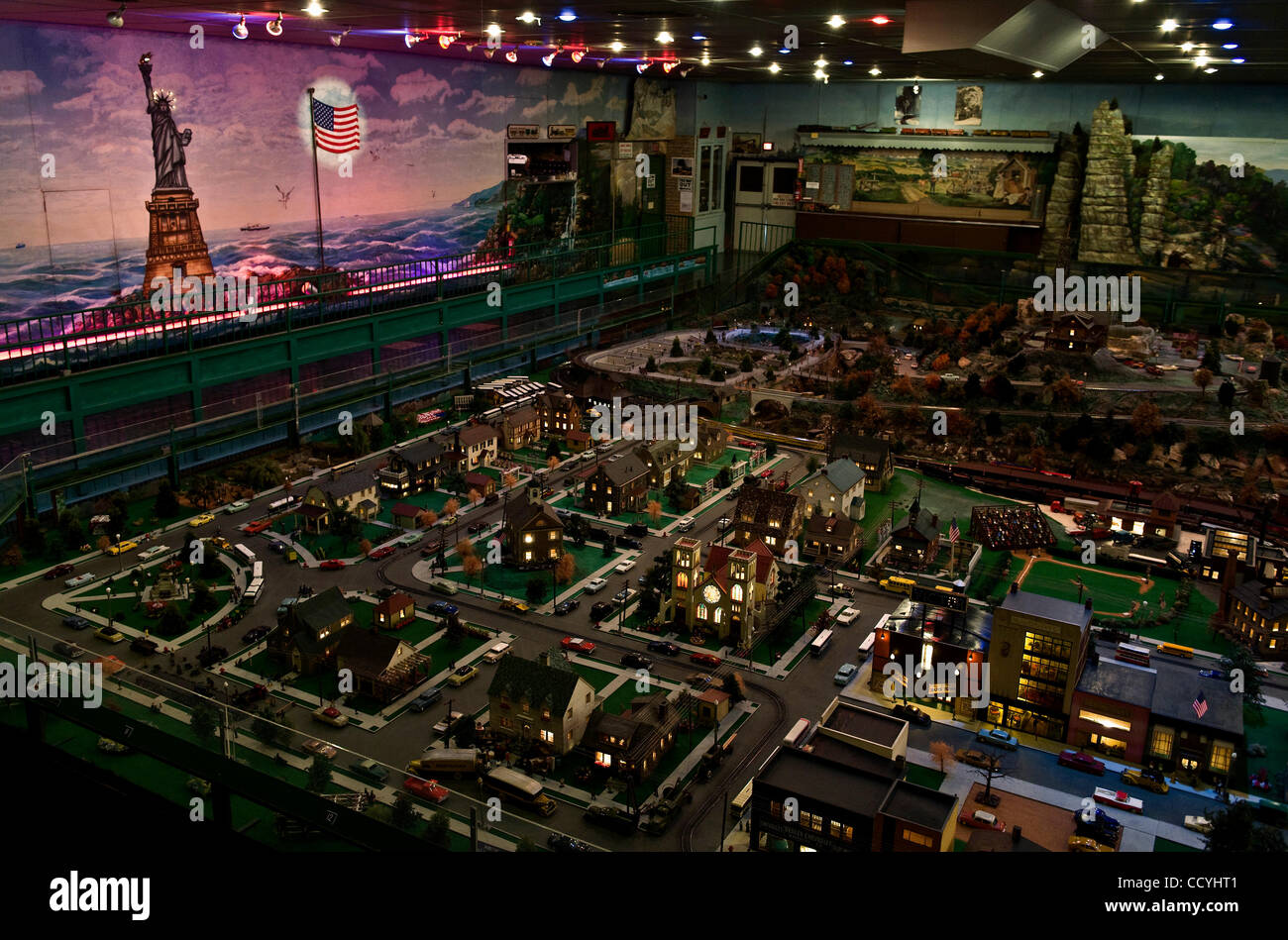 March 18, 2010 - Shartlesville, Pennsylvania, USA -  A small portion of Roadside America, the self-proclaimed 'World's Greatest Indoor Miniature Village.'  The 7,000 square foot display, including some 400 minutely detailed, miniature buildings and 4,000 people, a panorama of life in small town Amer Stock Photo
