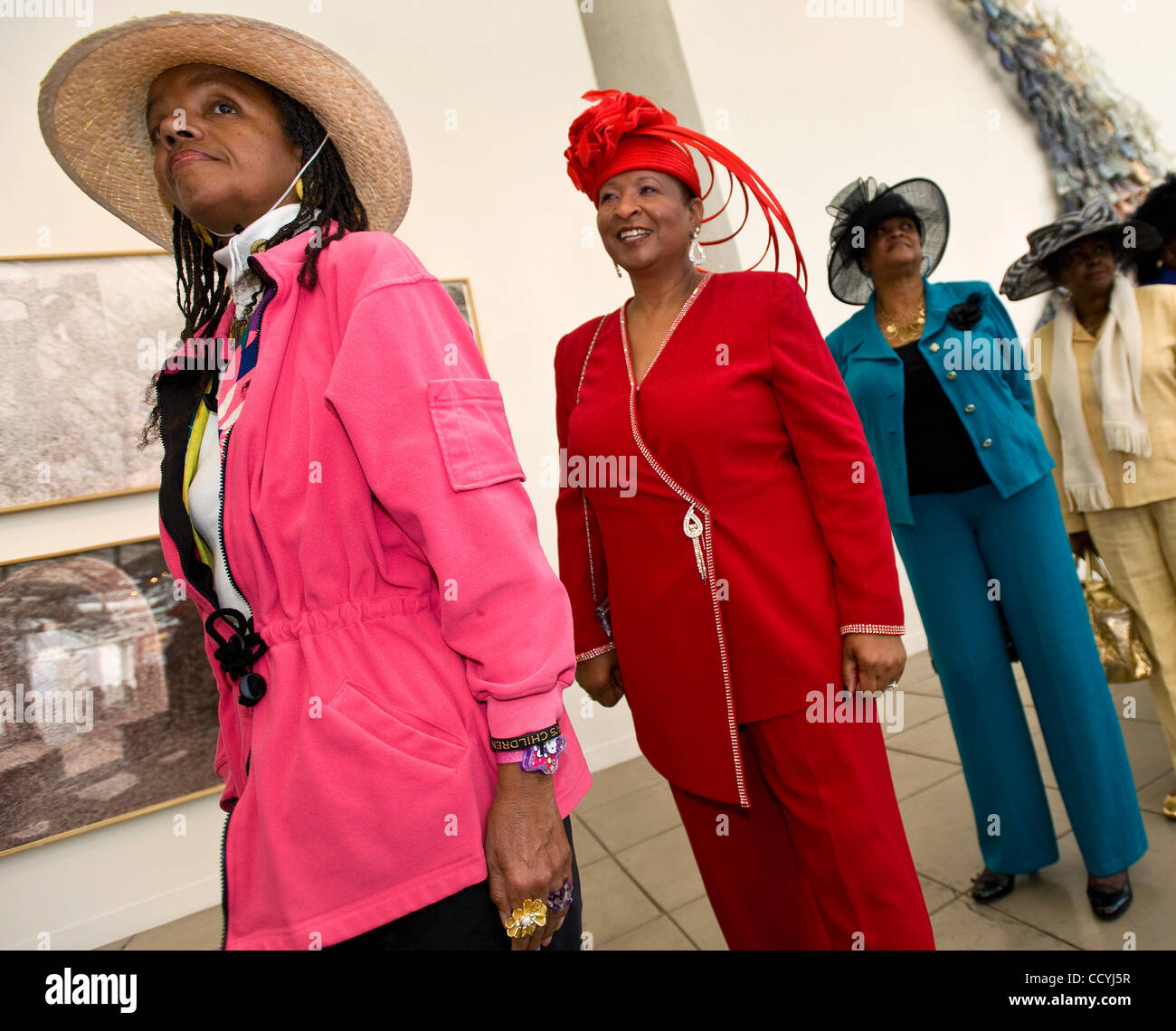 April 4, 2010 - Los Angeles, California, USA - Fashion-conscious visitors  to the California African American Museum