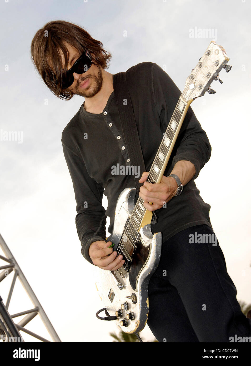 April 27, 2008; Indio, CA, USA; Musician GREG EDWARDS, of 'Autolux,' performing during the 2008 Coachella Valley Music & Arts Festival at the Empire Polo Club. Mandatory Credit: Photo by Vaughn Youtz/ZUMA Press. (©) Copyright 2007 by Vaughn Youtz. Stock Photo