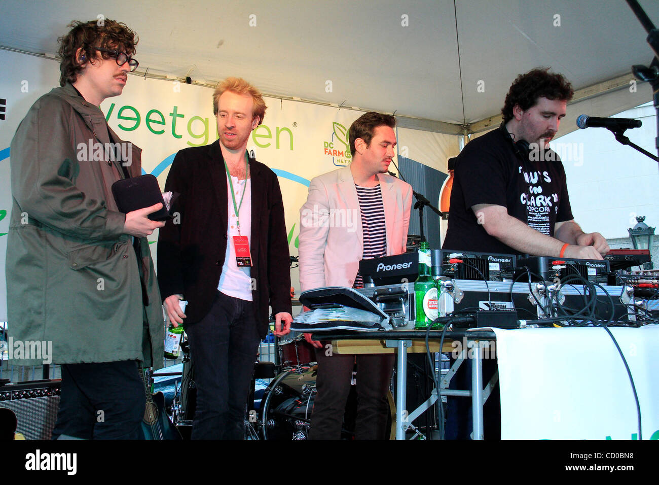 WASHINGTON, DC - April  24: Felix Martin, Al Doyle, Owen Clarke, and Joe Goddard of the band Hot Chip attend The First annual Sweetlife Festival, in partnership with Rock The Vote in celebration of Earth Day on April 24, 2010 in Washington, DC.   Felix Martin; Al Doyle; Owen Clarke; Joe Goddard Stock Photo