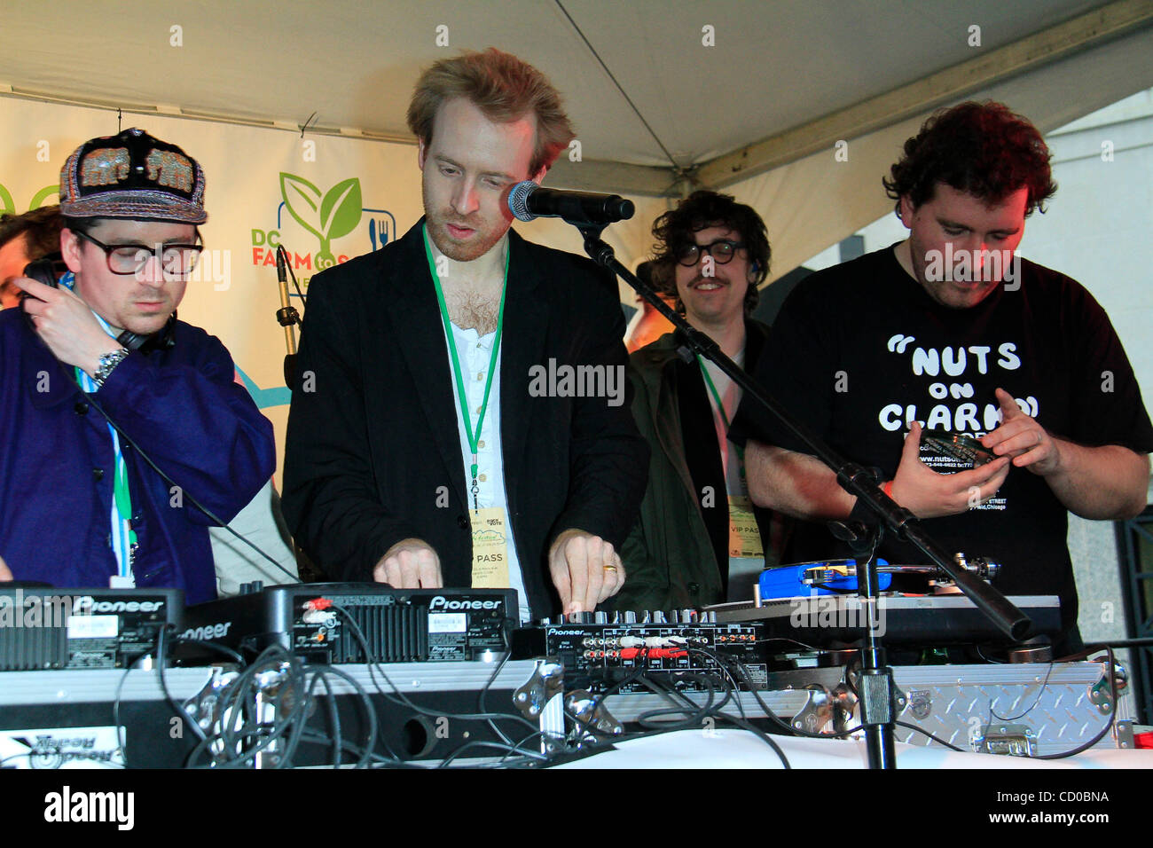 WASHINGTON, DC - April  24: Alexis Taylor,  Al Doyle, Felix Martin and Joe Goddard of the band Hot Chip attend The First annual Sweetlife Festival, in partnership with Rock The Vote in celebration of Earth Day on April 24, 2010 in Washington, DC.   Alexis Taylor;  Al Doyle; Felix Martin;  Joe Goddar Stock Photo
