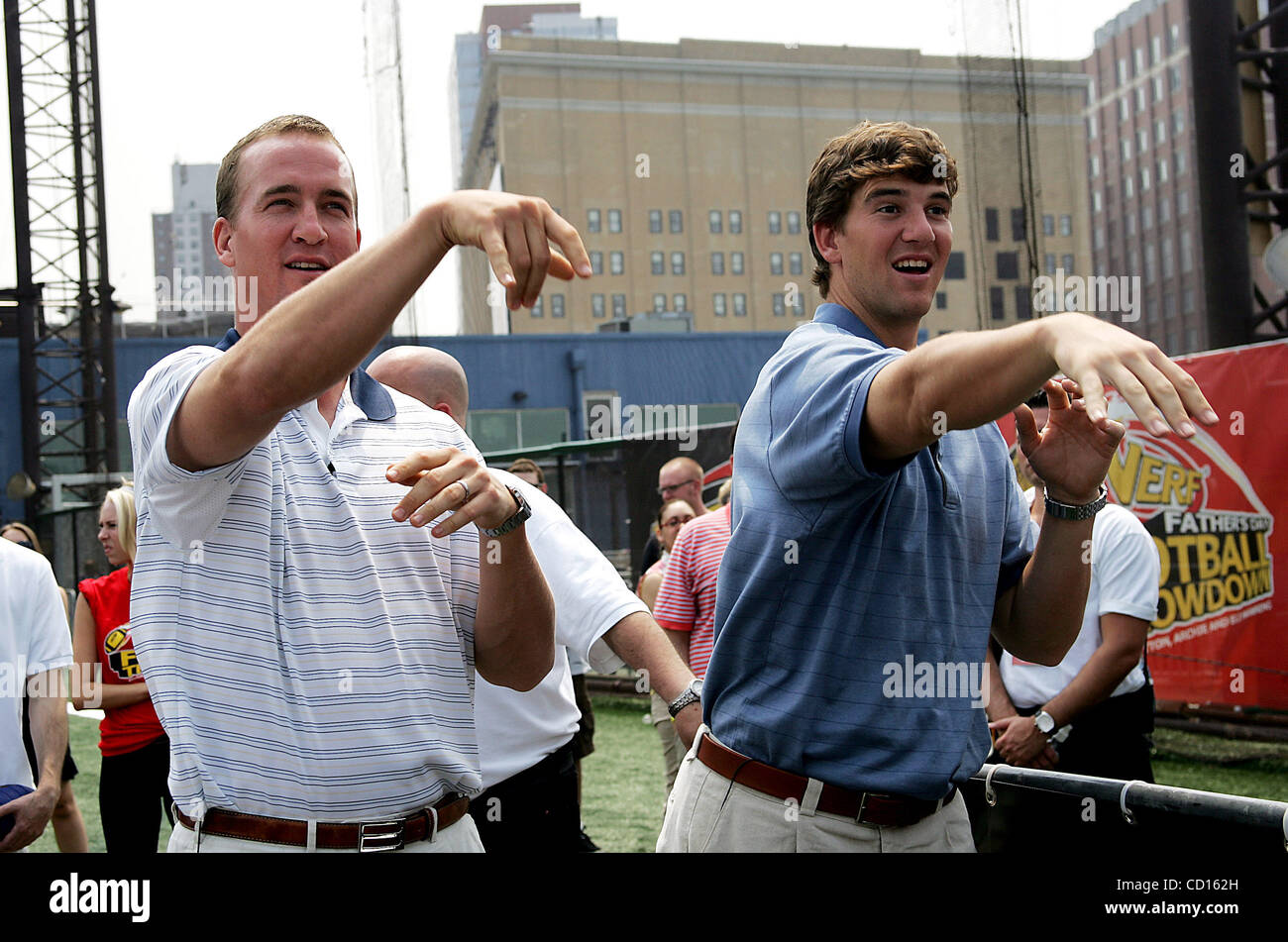 June 15, 2008 - New York, New York, U.S. - Eli Manning and Peyton Manning take part in the world's largest father-child Nerf football catch at Chelsea Piers in New York June 14, 2008...  /   K58621TGA(Credit Image: Â© Terry Gatanis/Globe Photos/ZUMAPRESS.com) Stock Photo