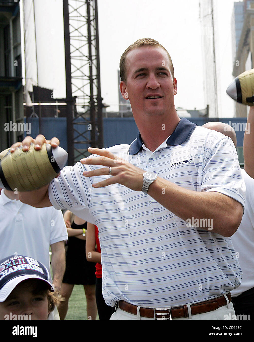 June 15, 2008 - New York, New York, U.S. - Peyton Manning takes part in the world's largest father-child Nerf football catch at Chelsea Piers in New York June 14, 2008...  /   K58621TGA(Credit Image: Â© Terry Gatanis/Globe Photos/ZUMAPRESS.com) Stock Photo