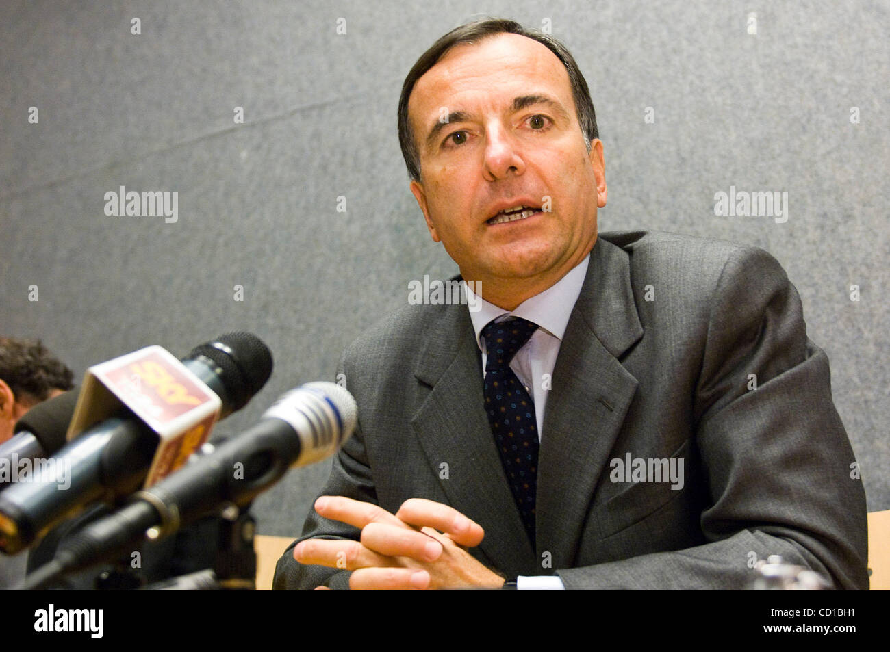 Italian Foreign Minister Franco Frattini holds a press conference on ...
