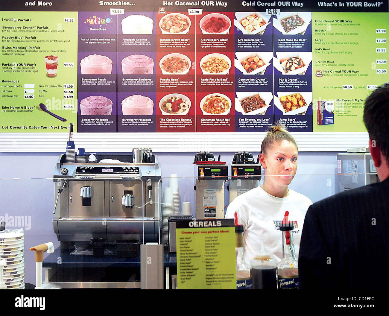 Monica Terry waiting on customer Justin White at Cereality Cereal Bar and  Cafe on Pafiic Avenue in downtown Santa Cruz., California on Tuesday April  29, 2008..Shmuel Thaler/Santa Cruz Sentinel (Credit: ©/Santa Cruz