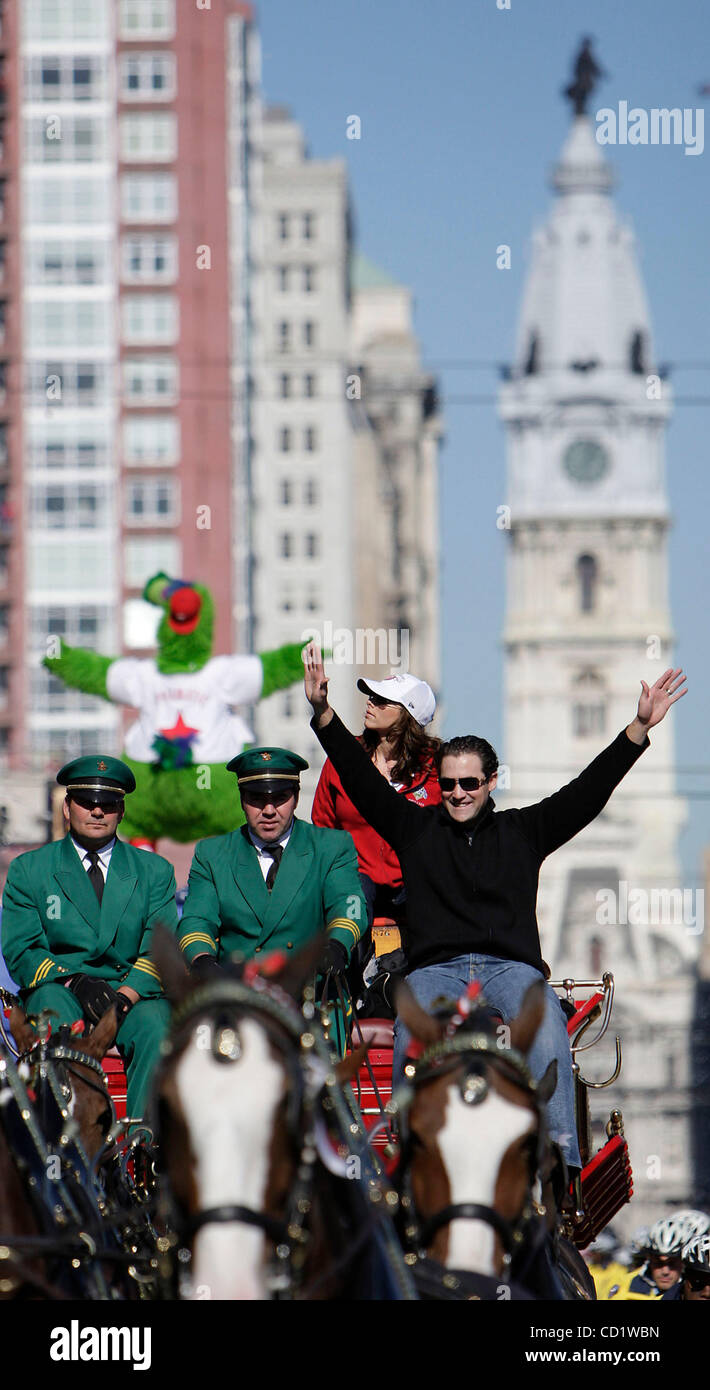 Oct 31, 2008 - Philadelphia, Pennsylvania, USA - Phillies' PAT BURRELL  celebrates as he rides on the Budweiser