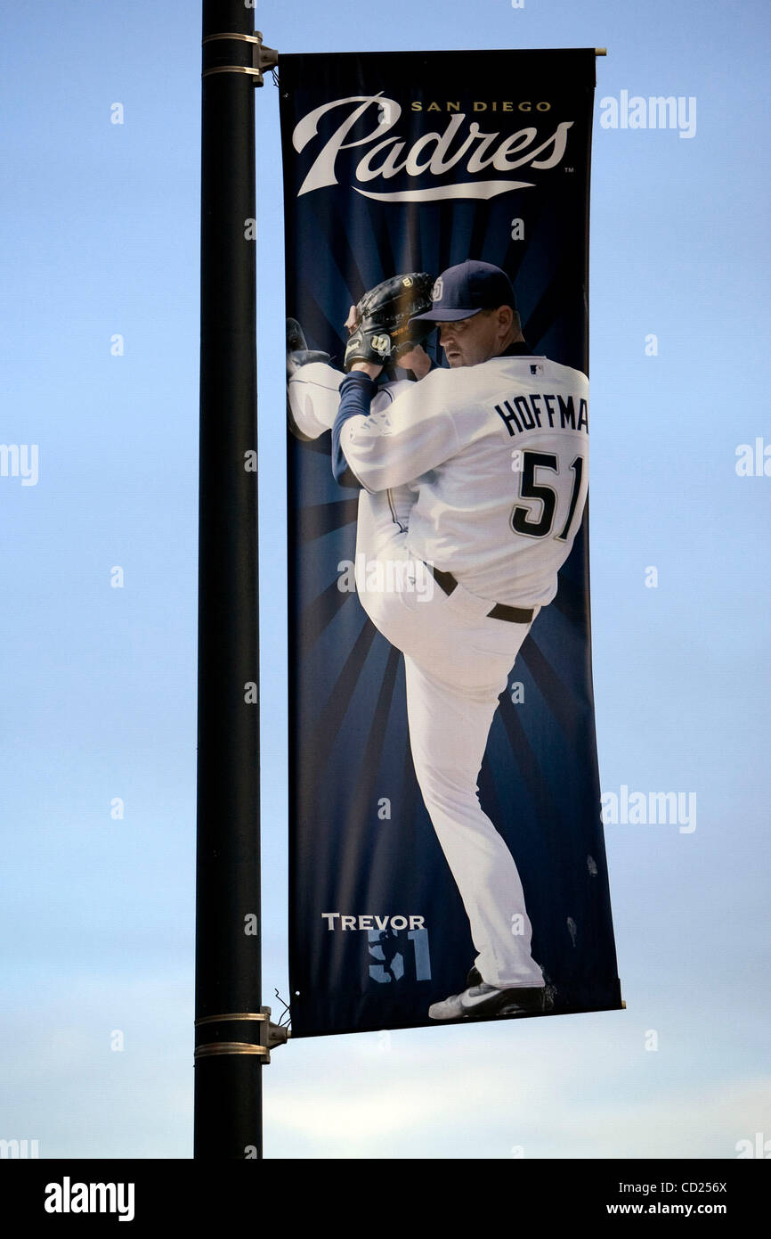 November 19, 2008 San Diego California USA Trevor Hoffman  banner at corner of Tony Gwynn Drive and Park Blvd.  Banners of Trevor Hoffman, Jake Peavy and Khalil Greene around Petco Park.   Mandatory Credit: Photo by John R. McCutchen/San Diego Union-Tribune/Zuma Press. Copyright 2008 San Diego Union Stock Photo