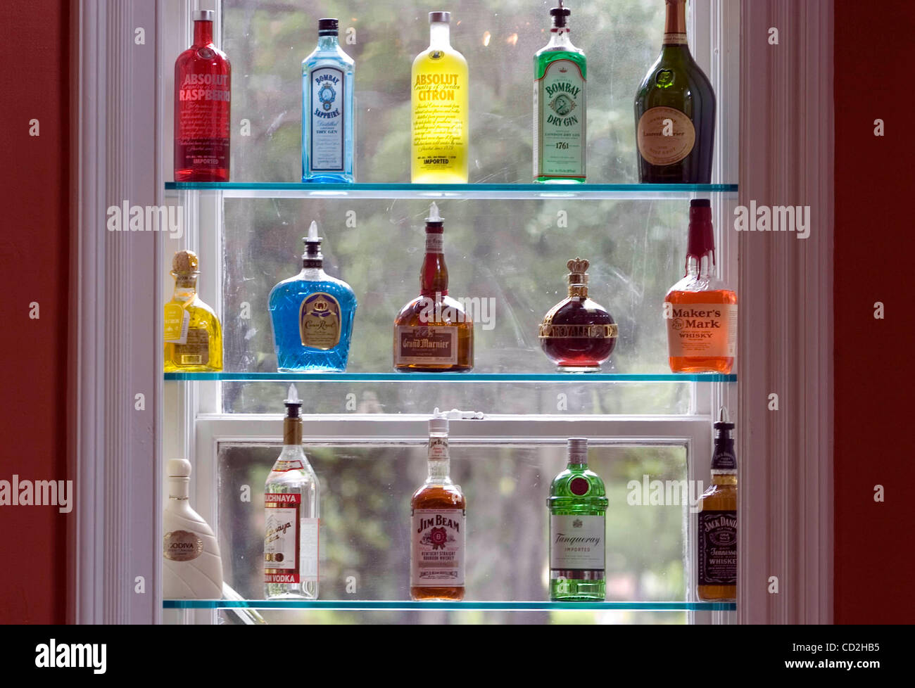 SAVANNAH, GA - JUNE 1:  Color liquors at the Mansion on Forsyth Park full service hotel in Savannah, Georgia on Friday, June 1, 2007. The cemetery is the final resting spot for many famous Savannians. (Photo by Erik S. Lesser/for The New York Times) Stock Photo