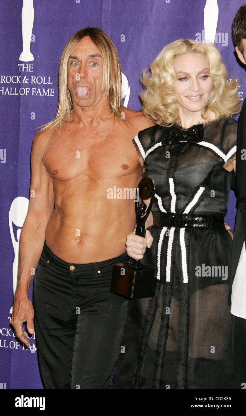 Mar 10, 2008 - New York, NY, USA - Singers IGGY POP and MADONNA pose for  photos in the press room at the 2008 Rock & Roll Hall of Fame Induction held