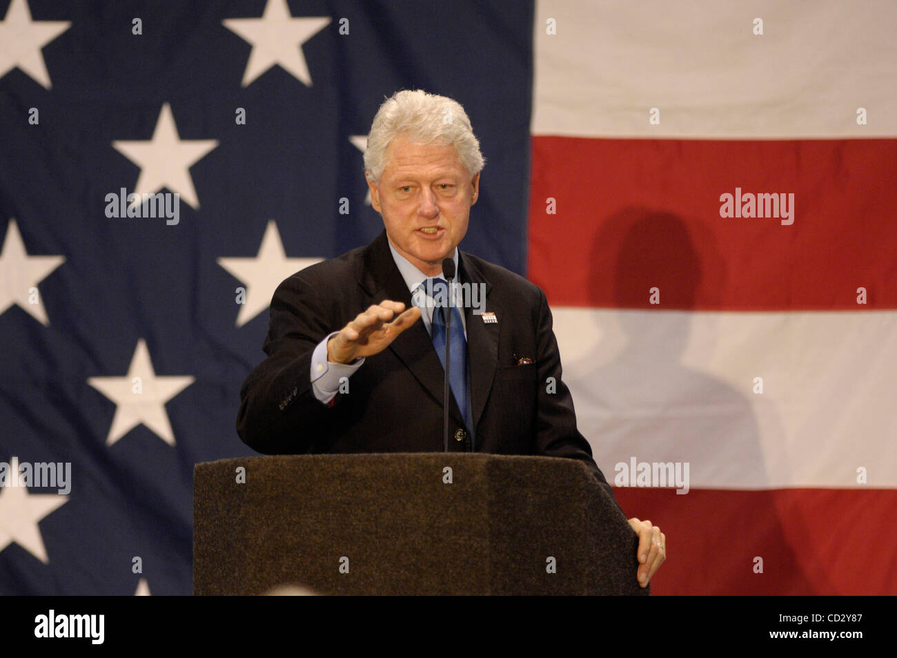 28 March 2008: Former President Bill Clinton speaks to the crowd during ...