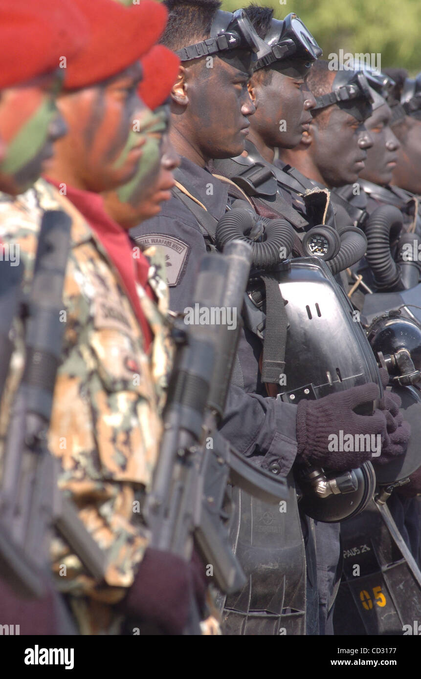 Naval Special Warfare personel or "Kopaska"  stand in a formation during a ceremony of 46 years  Anniversary in  Jakarta, Indonesia. March 31,2008.The Indonesian and United States Navies will conduct a joint exercise code-named "Naval Engagement Activity (NEA) 2008".The joint exercise code-named NEA Stock Photo