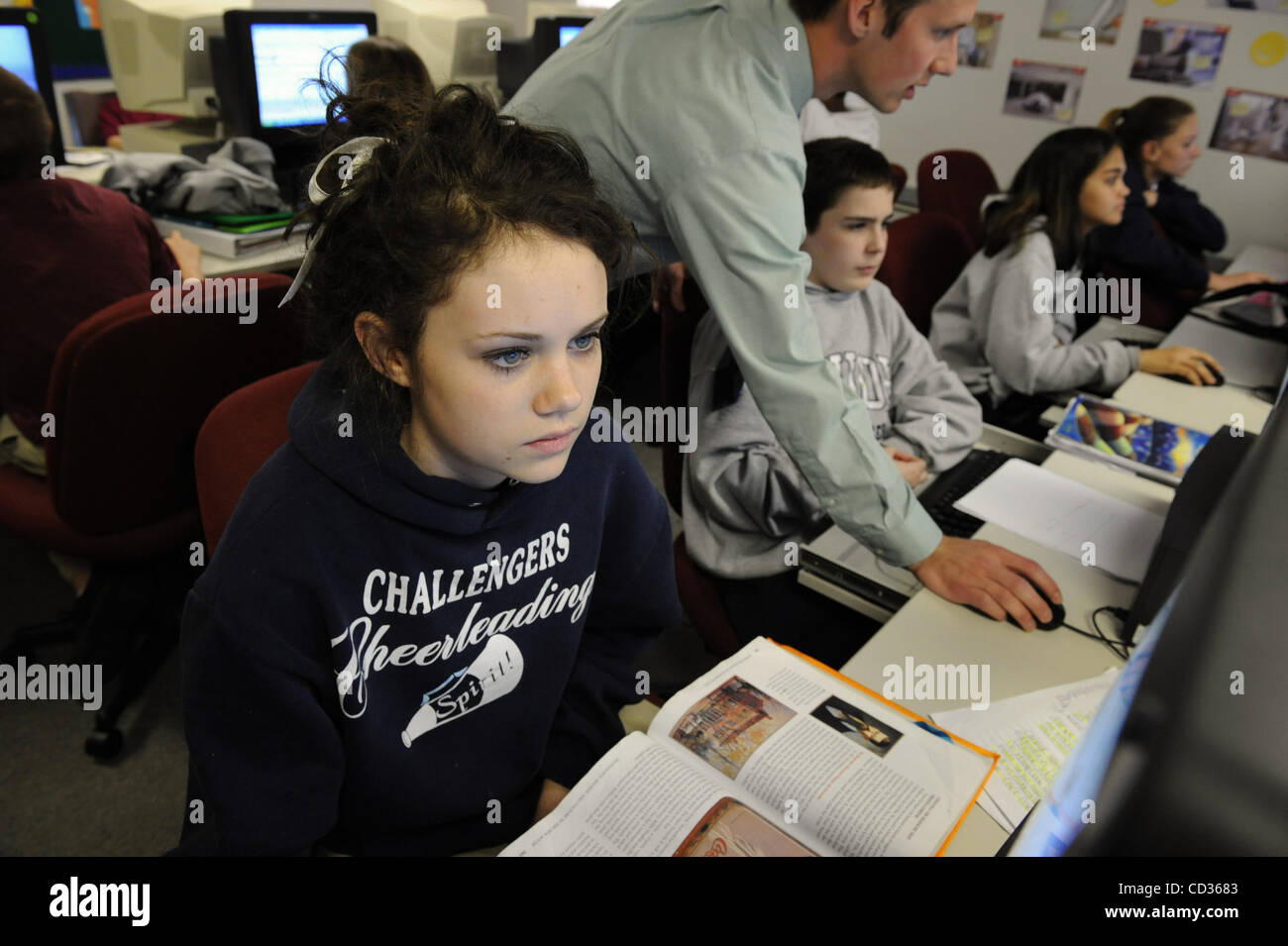 High school students at Shiloh Hills Christian School in Kennesaw GA work on computer skills in