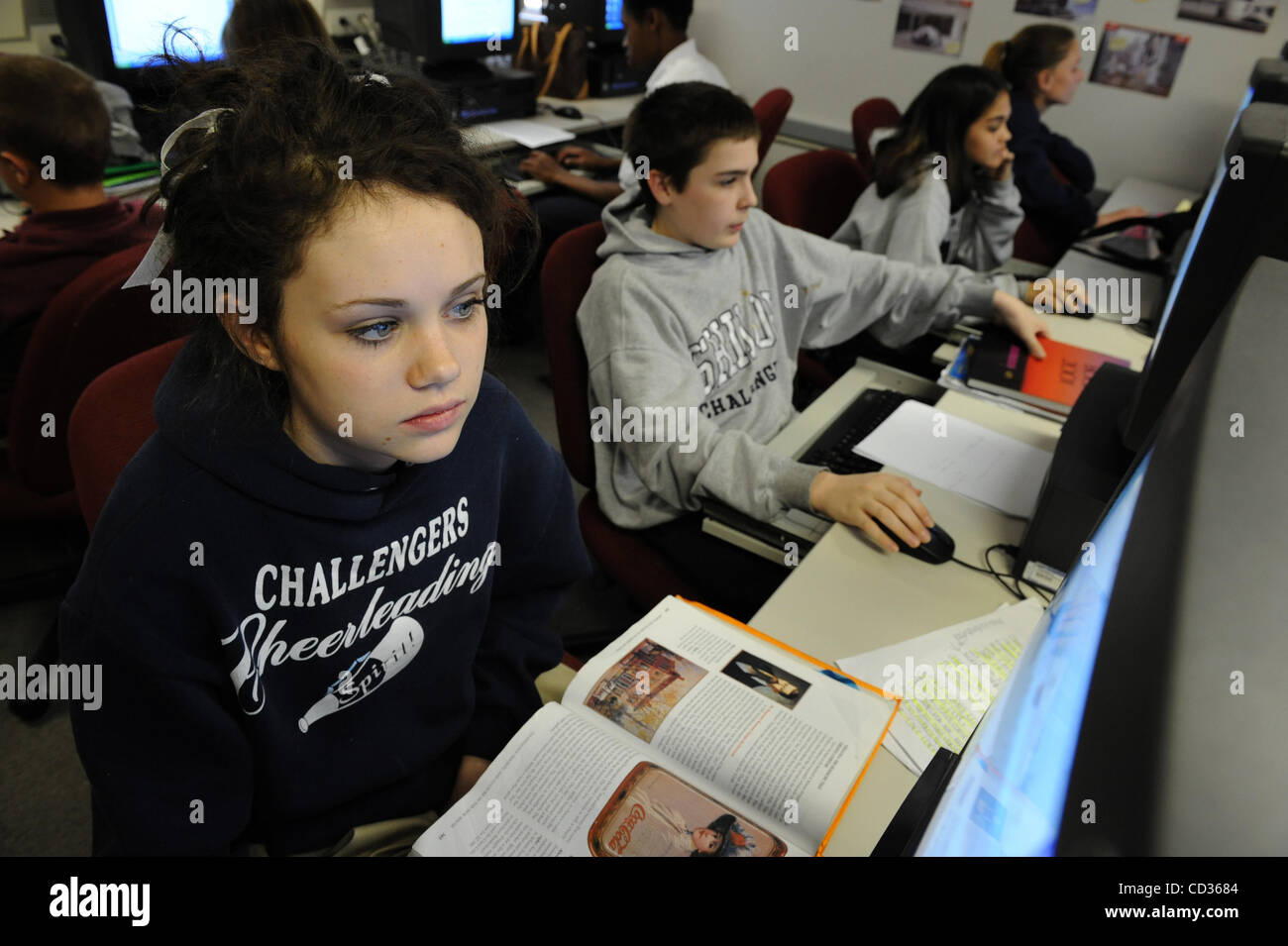 High school students at Shiloh Hills Christian School in Kennesaw GA work on computer skills in