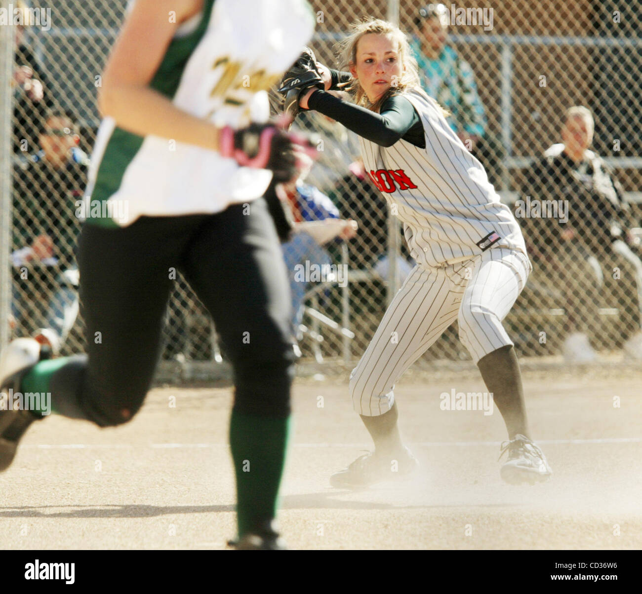 Aragon pitcher Delaney Stoner throws our a Capuchino base runner during ...
