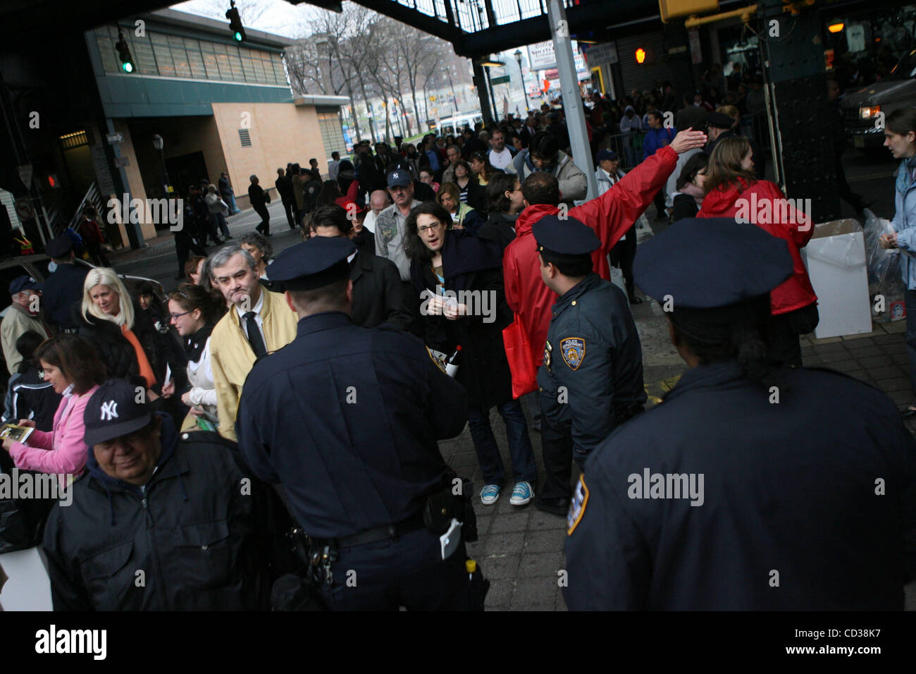 People and security around Yankees Stadium in the Bronx for the Pope ...