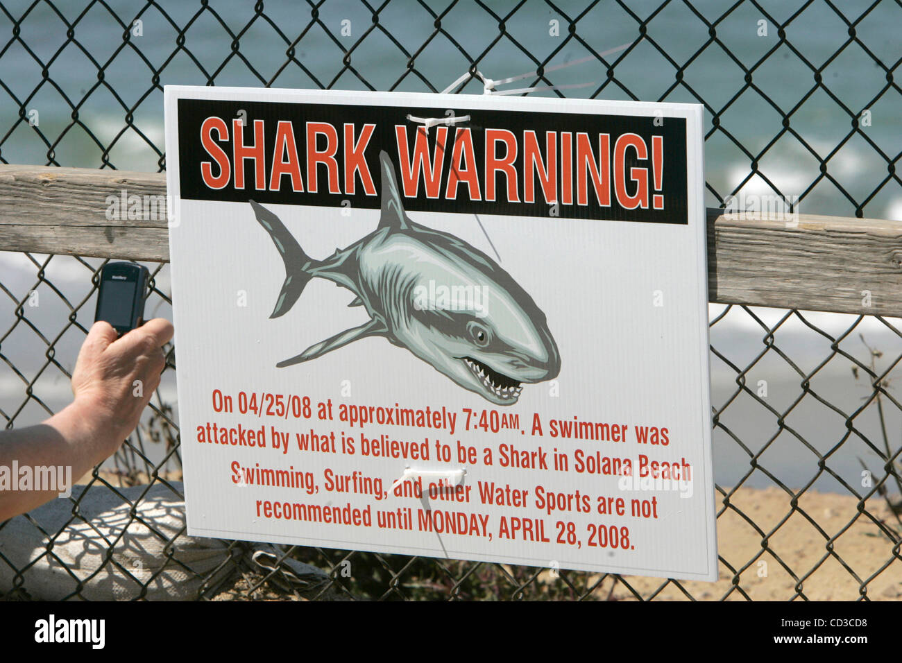 April 26, 2008,SOLONA BEACH, CAThe day after a fatal shark attack at