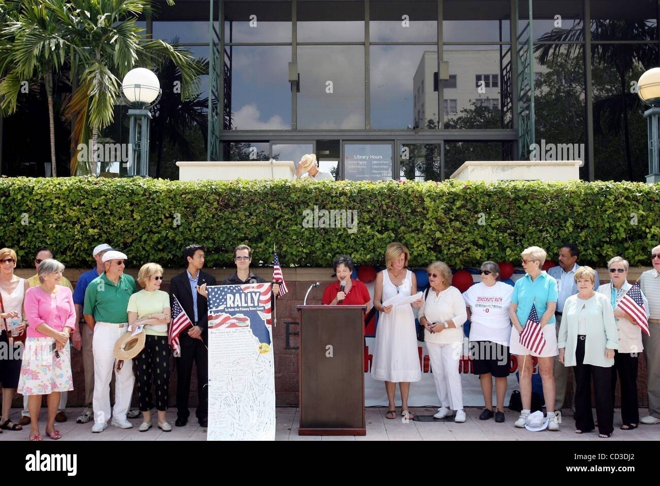 Apr 26, 2008 - Riviera Beach, Florida, USA - Mayor LOIS FRANKEL, center, of West Palm Beach, along with other supporters of a petition to the Democratic National Committee to count Florida votes from the primary held in January at a Florida Demands Representation rally at the public library in West  Stock Photo