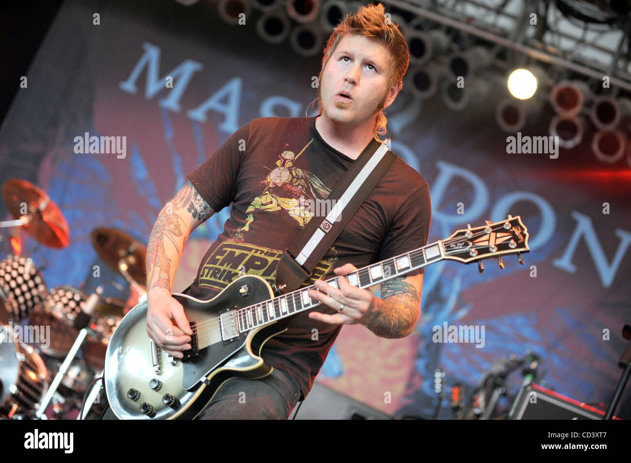 Jun 14, 2008 - Manchester, Tennessee, USA - Guitarist BILL KELLIHER of the band Mastodon performs  live as his current 2008 tour makes a stop at The Bonnaroo Music and Arts Festival. The four-day multi-stage camping festival attracts over 90,000 music fans and is held on a 700-acre farm in Tennessee Stock Photo