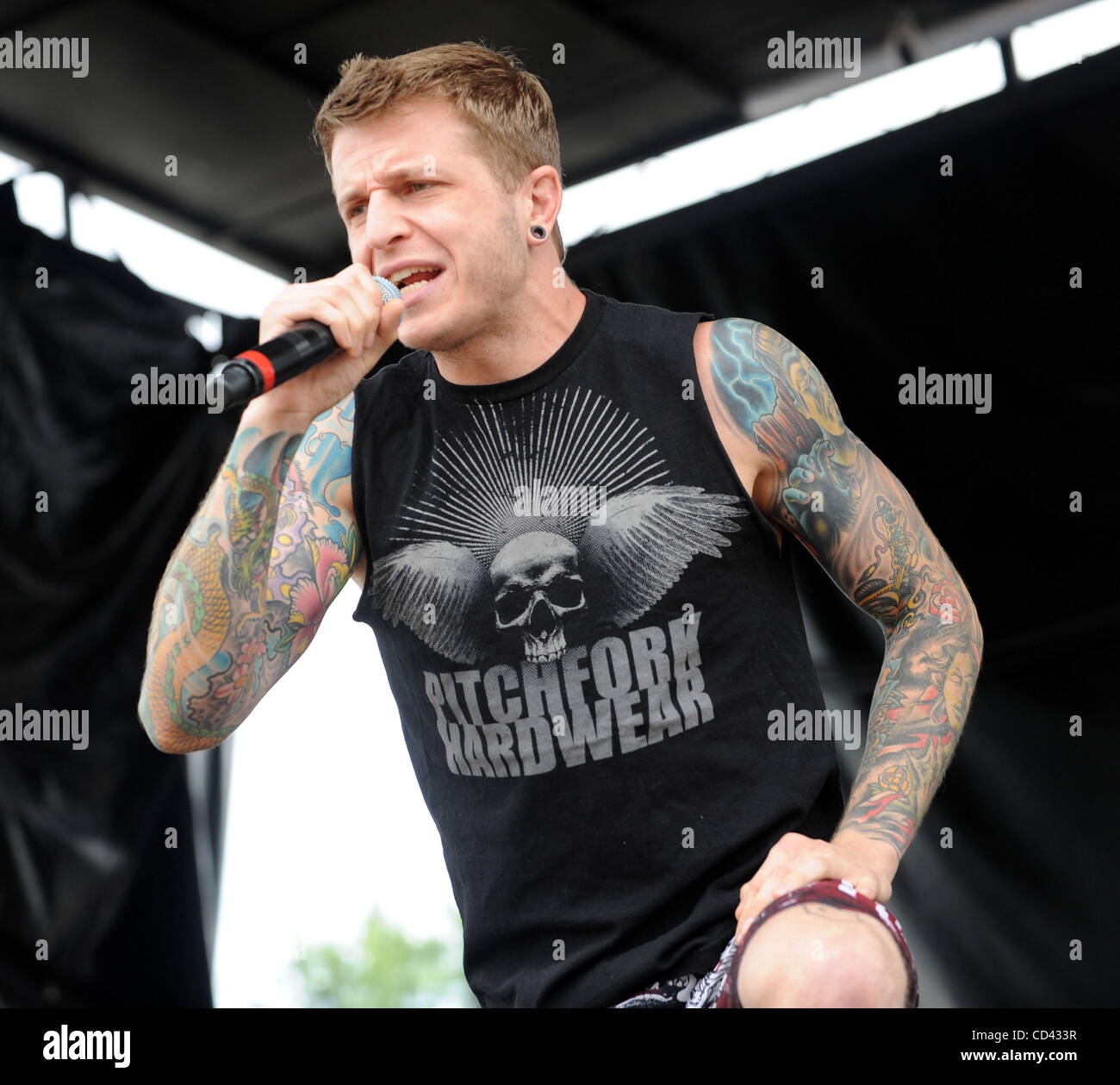 July 25, 2008 - Raleigh, North Carolina; USA - Singer ALEX VARKATZAS of the  band Atreyu performs live as the 2008 Projekt Revolution Tour makes a stop  at the Time Warner Cable