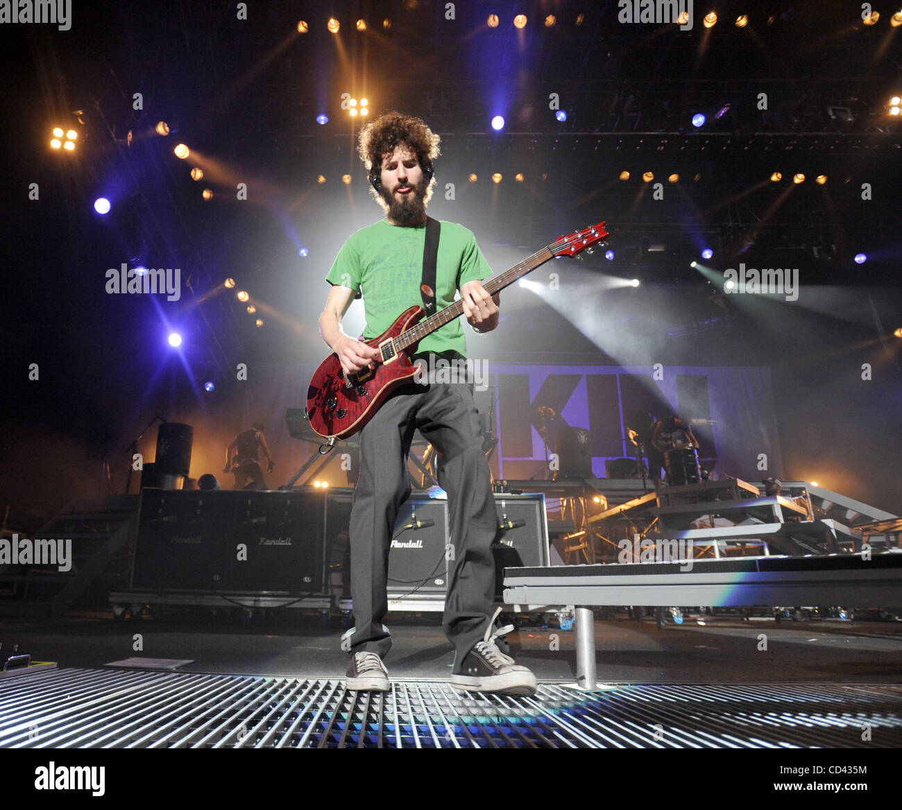 July 25, 2008 - Raleigh, North Carolina; USA - Lead Guitarist BRAD DELSON of the band Linkin Park performs live as the 2008 Projekt Revolution Tour makes a stop at the Time Warner Cable Music Pavilion located in North Carolina. Copyright 2008 Jason Moore. Mandatory Credit: Jason Moore Stock Photo