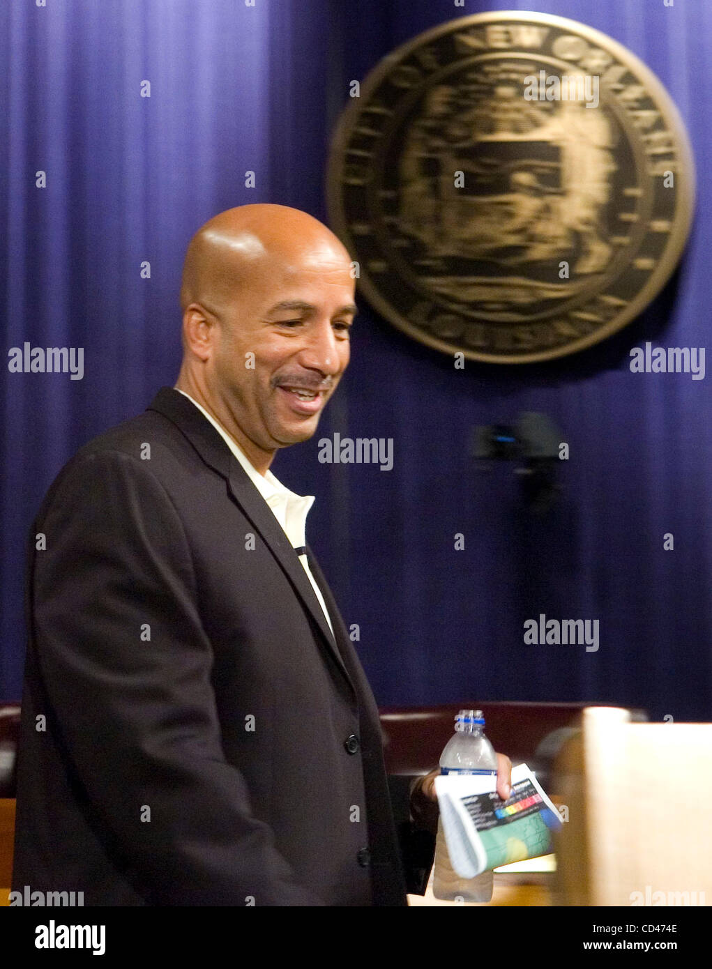 New Orleans Mayor Ray Nagin arrives to give an update on the city's